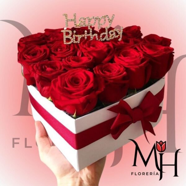 Caja Corazon de 16 Rosas y Topper