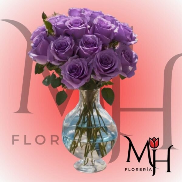 Florero de 15 rosas y follaje