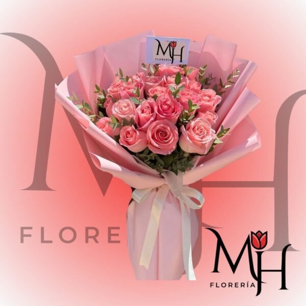 Ramo Pink de 18 Rosas importadas con linda envoltura