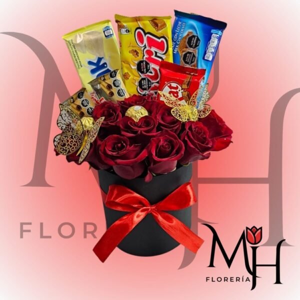 Box con 6 chocolates y 10 rosas