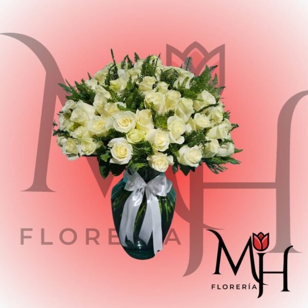 Lujoso florero 50 rosas