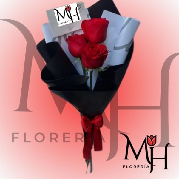 Ramo 3 Rosas ecuatorianas con elegante envoltura