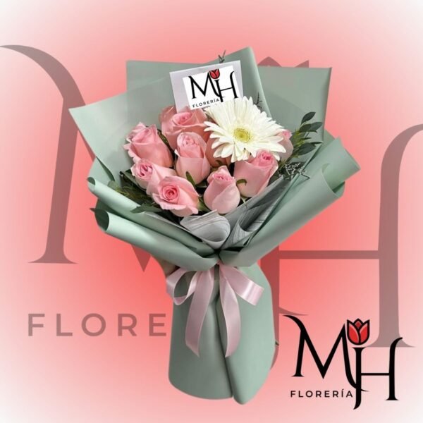 Ramo de 8 Rosas importadas, 1 gerberas y linda envoltura