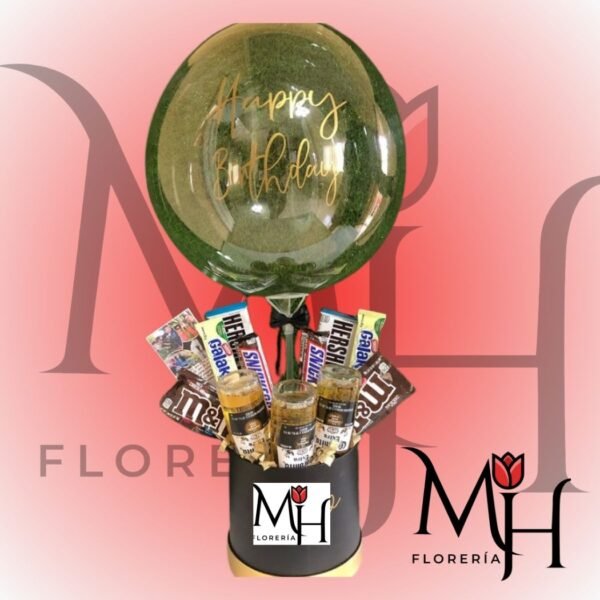 Box cervecero 10 Chocolates 3 cervezas y globo burbuja