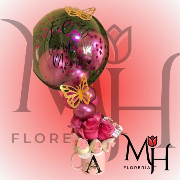 Taza 8 rosas y globo burbuja