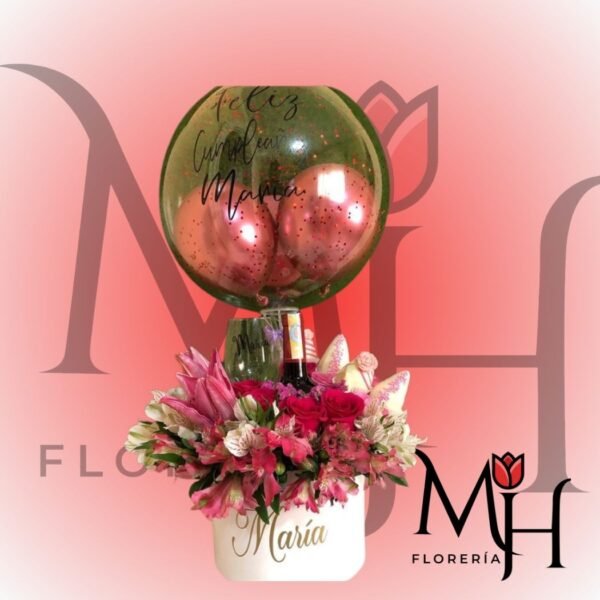 Box de lilium copa y champagne de 375 ml + globo burbuja