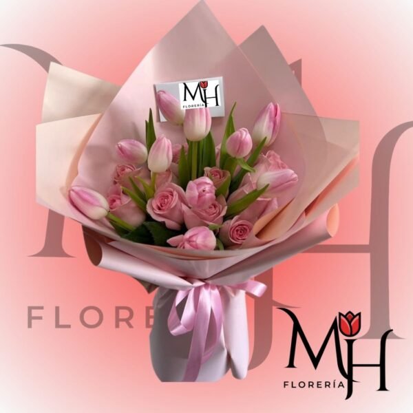 Ramo 10 Rosas, 10 tulipanes con linda envoltura