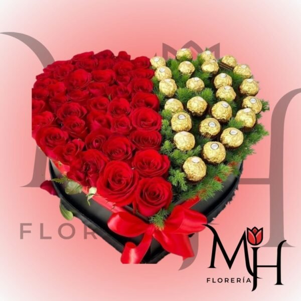 Box corazon de 24 rosas 24 bombones