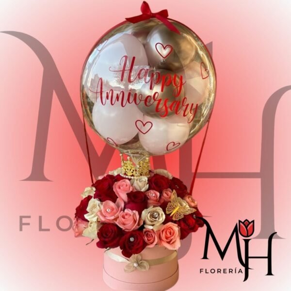 Box 30 rosas ecuatorianas, coronita y globo burbuja
