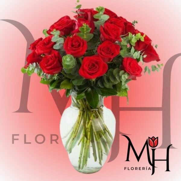 Florero 20 Rosas ecuatorianas y follaje