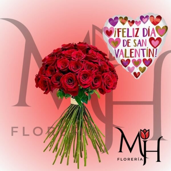 Ramo 40 Rosas ecuatorianas, globo grande y envoltura