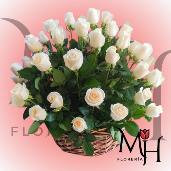 Canasta grande de 30 Rosas Ecuatorianas y follaje