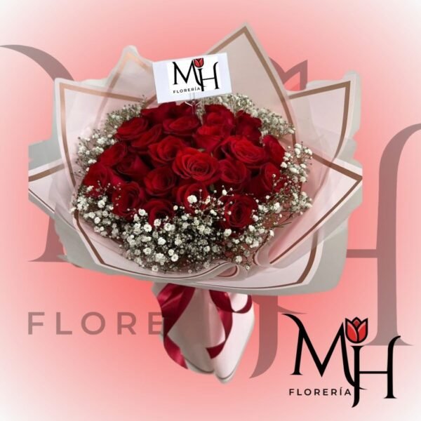 Ramo 26 rosas, gypsophila y linda envoltura