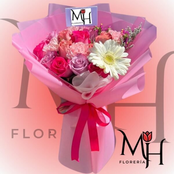 Ramo 15 Rosas ecuatorianas, 1 gerbera follaje y linda envoltura