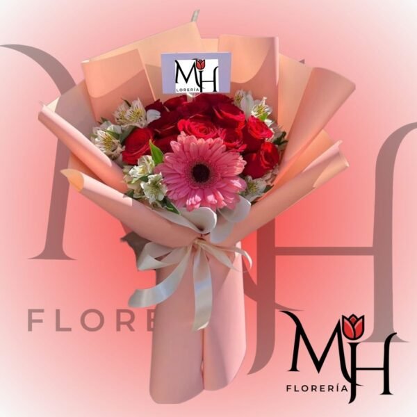 Ramo de 9 rosas 1 gerbera