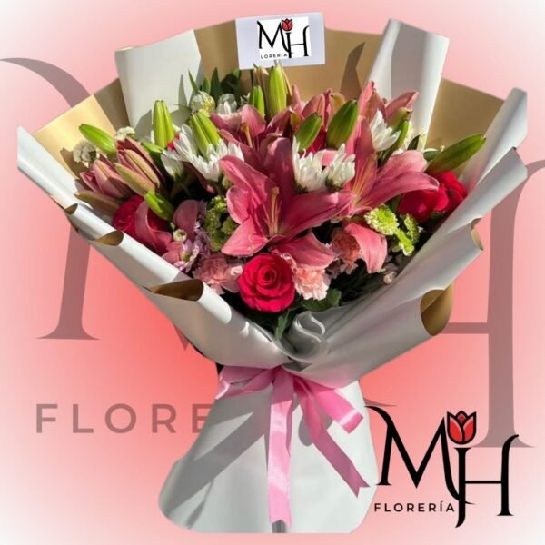 Ramo de 10 lilium 5 rosas y margaritas