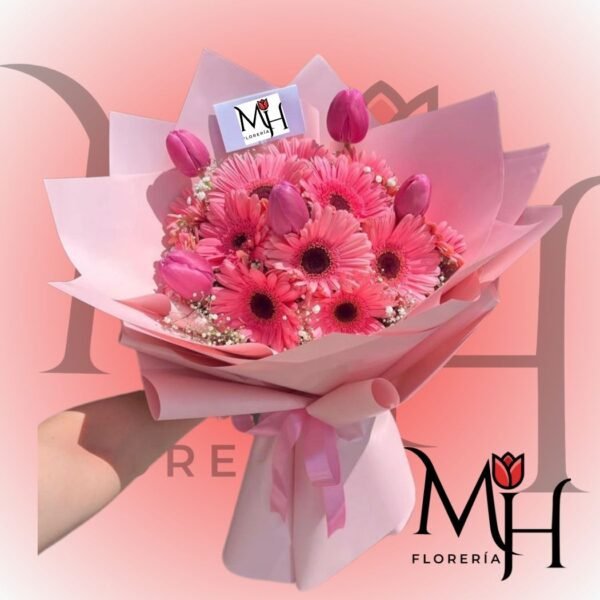 Ramo 20 gerberas y 10 tulipanes