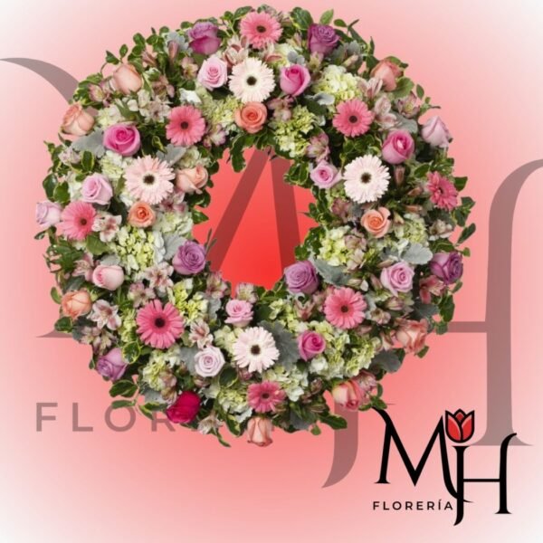 Corona floral surtida en flores de temporada