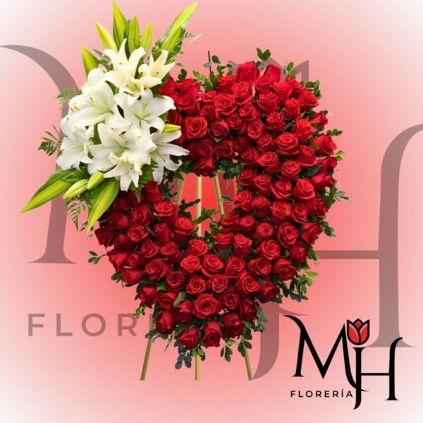 Impecable corona de rosas y bello toque de lilum