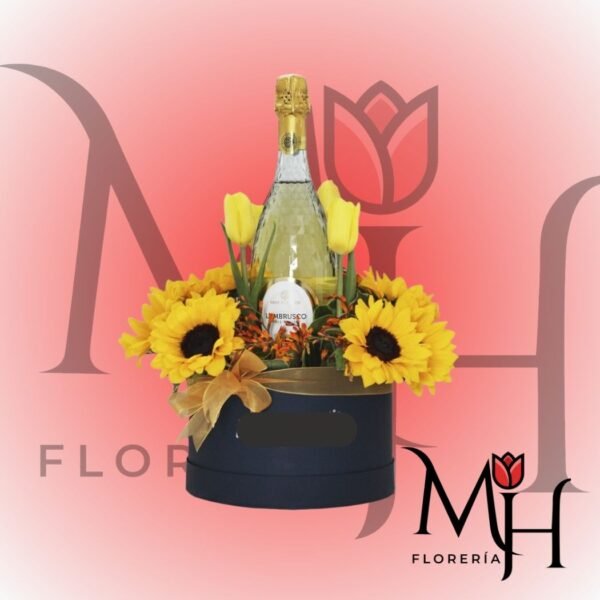 Box 6 girasoles, 4 tulipanes y 1 champagne de 750ml