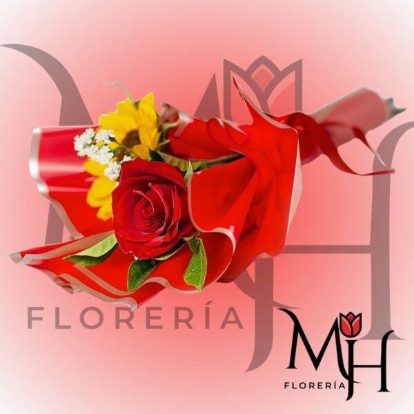 Ramo 1 Rosa ecuatoriana y 1 Girasol con linda envoltura